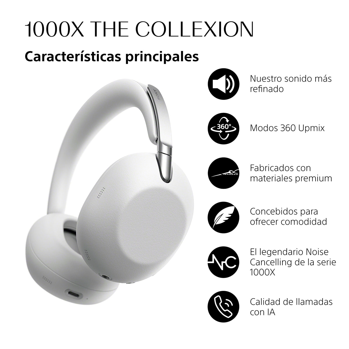 SONY 1000X THE COLLEXION Auriculares de lujo inalámbricos Noise Cancelling, Hi-Res calidad estudio, 360 Spatial Audio, estuche resistente - Blanco / Plata Blanco / Plata-3
