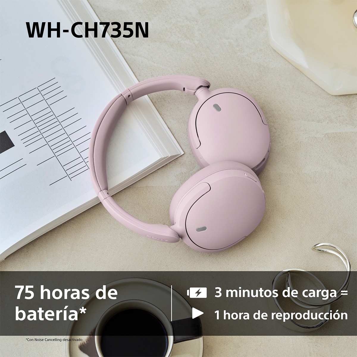 Sony WH-CH735N Auriculares de diadema inalámbricos, Cancelación de ruido, hasta 75h batería - Blanco Blanco-7