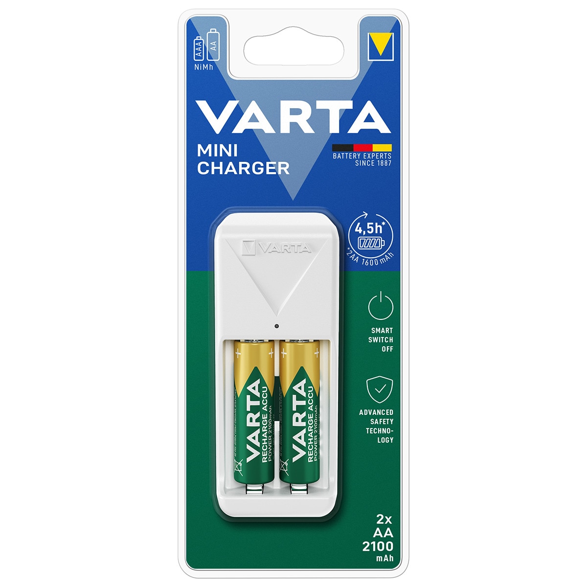 Imagen 0 de Cargador de pilas recargable Varta Mini Charger AA / AAA (incluye 2 bat. AA 2100mAh)
