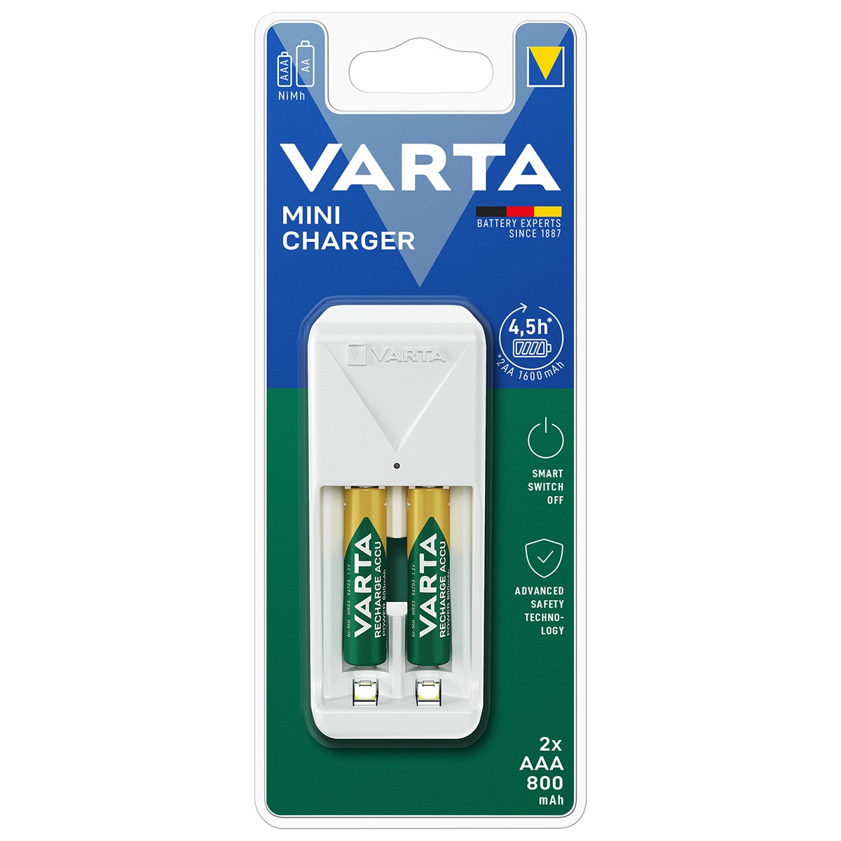 Imagen 0 de Cargador de pilas recargable Varta Mini Charger AA / AAA (incluye 2 bat. AAA 800mAh)