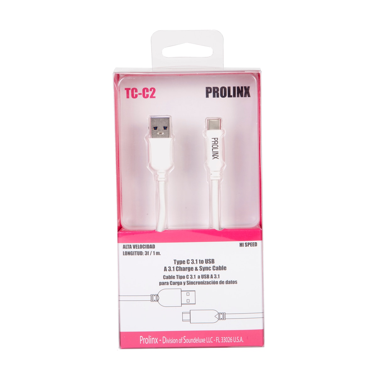 Cable Prolinx TC-C2 Tipo C 3.1v (GEN2) a USB 3.1v para Carga y Sincronización de datos - Blanco Blanco-2