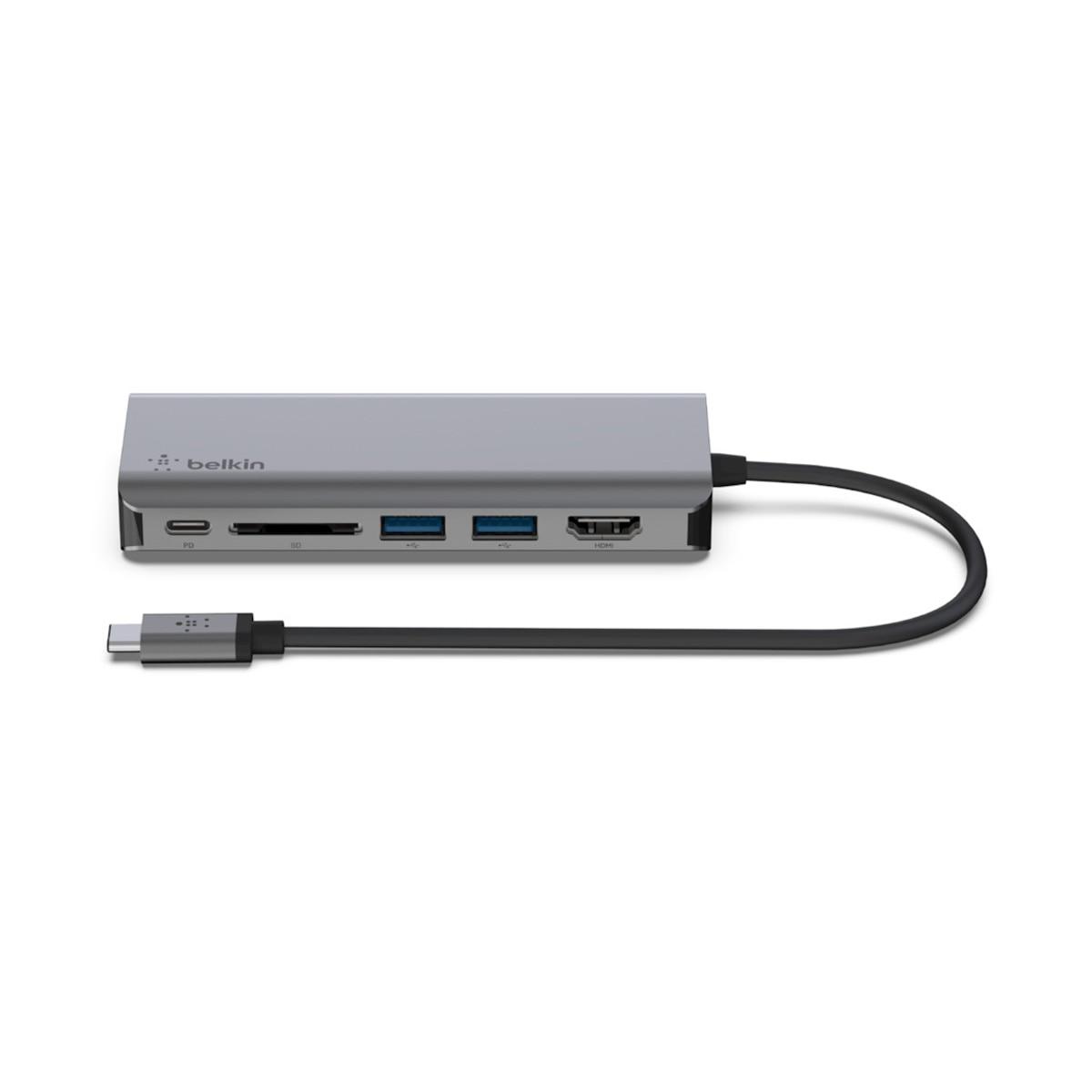 Adaptador Belkin USB-C 6 em 1(USB-C PD 3.0, 2x USB-A 3.0, 4K HDMI, Gigabit Ethernet, leitor de cartões SD ) + porta de carregamento USB-C 100W Cinzento-2