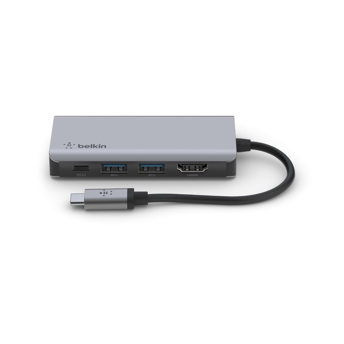 Adaptador Belkin USB-C 4 em 1 com portas (USB-C PD 3.0, 2x USB-A 3.0, 4K HDMI®) + carga USB-C 100 W + porta Gigabit Ethernet - Cinzento Cinzento-3
