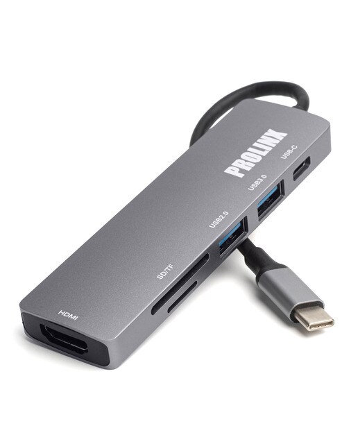 Hub Adaptador Prolinx Central Station USB-C 6 en 1 Gris metálico-1