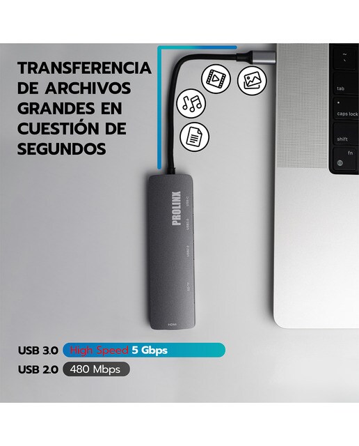 Hub Adaptador Prolinx Central Station USB-C 6 en 1 Gris metálico-5