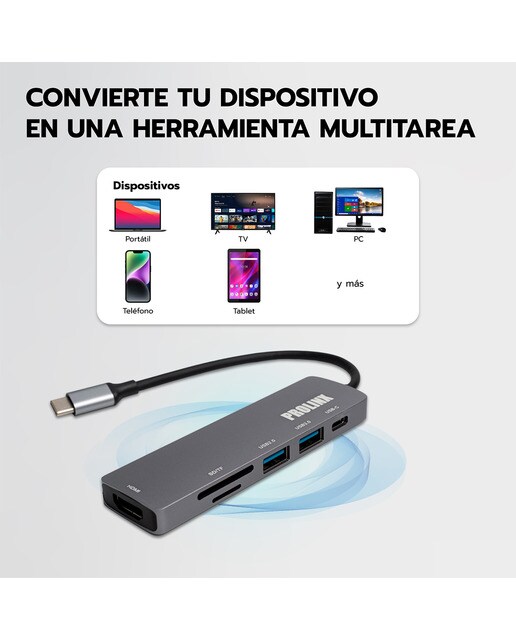 Hub Adaptador Prolinx Central Station USB-C 6 en 1 Gris metálico-6