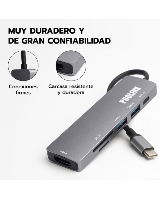 Hub Adaptador Prolinx Central Station USB-C 6 en 1 Gris metálico-8