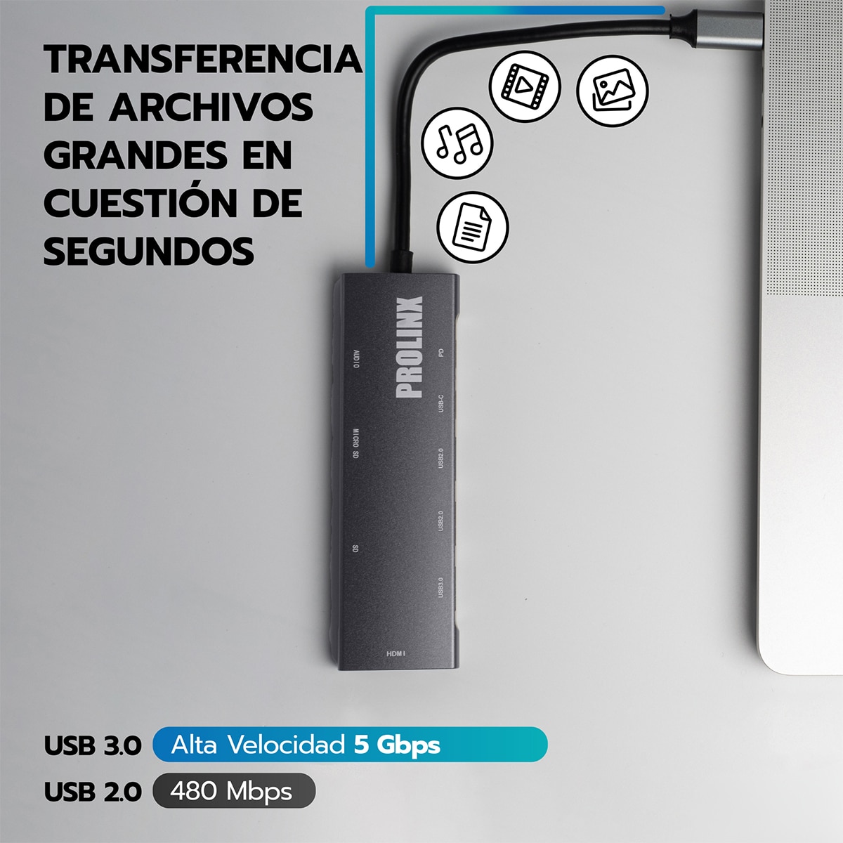 Hub Adaptador Prolinx Tipo C multipuerto 9 en 1 gris metálico Gris metálico-3
