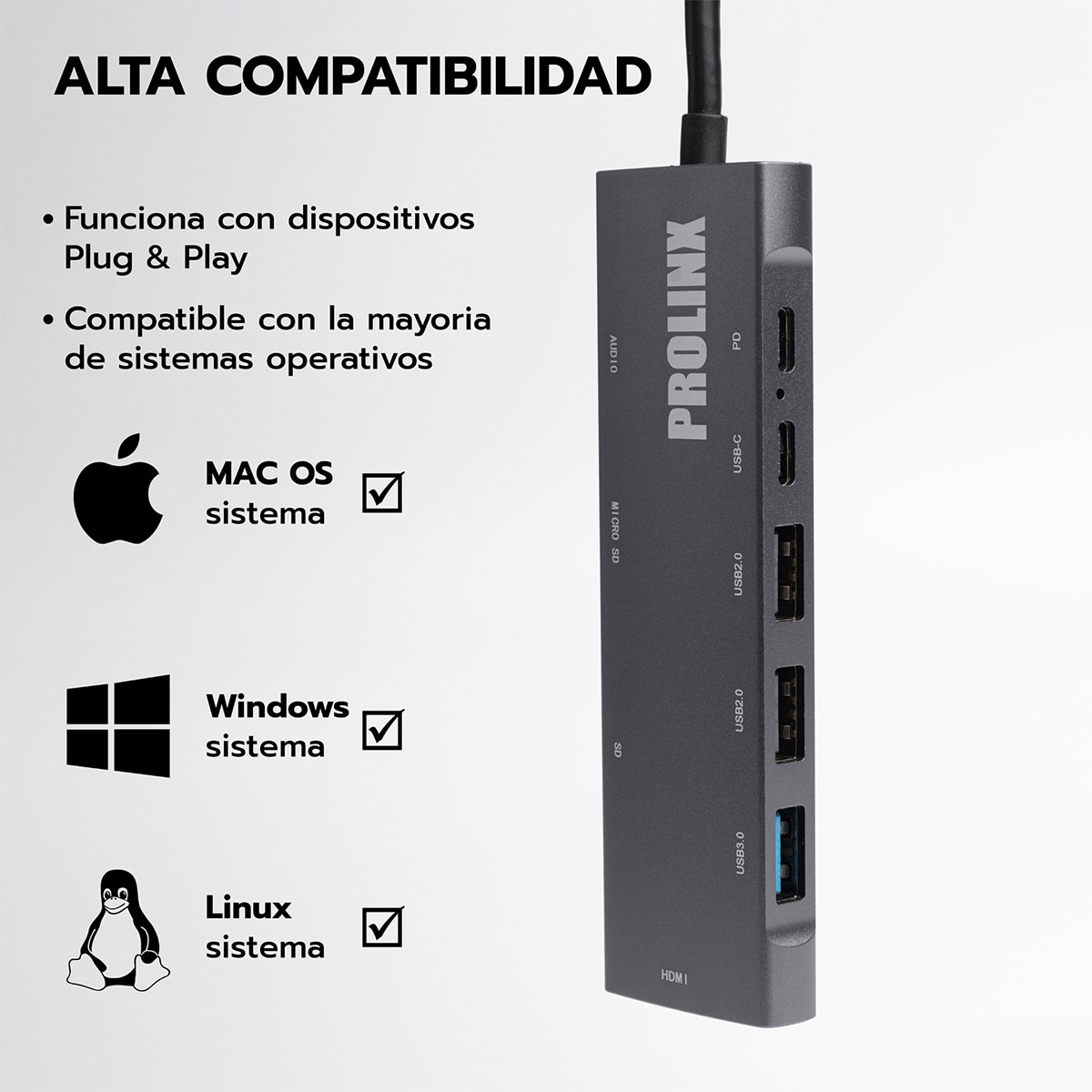 Hub Adaptador Prolinx Tipo C multipuerto 9 en 1 gris metálico Gris metálico-5