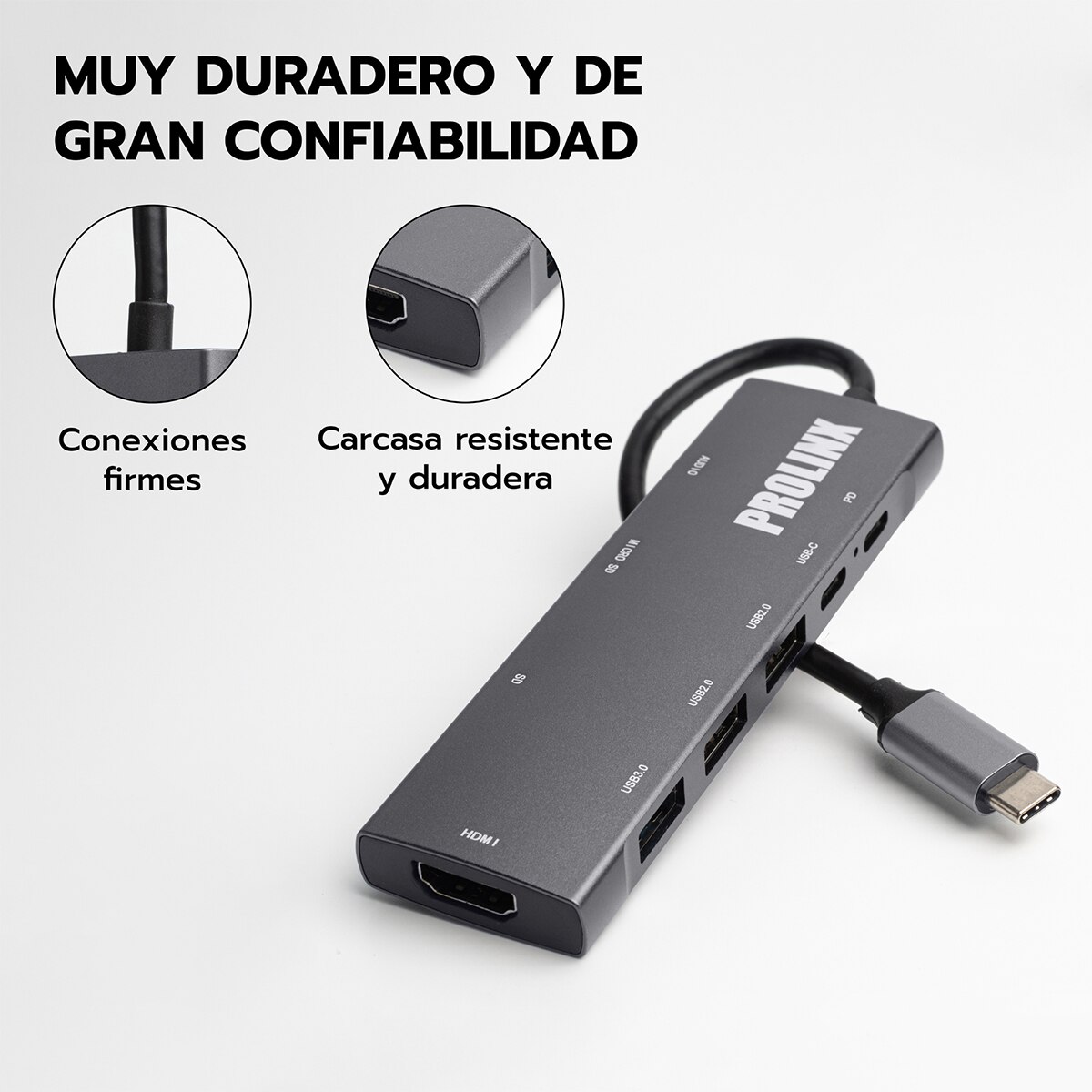 Hub Adaptador Prolinx Tipo C multipuerto 9 en 1 gris metálico Gris metálico-6