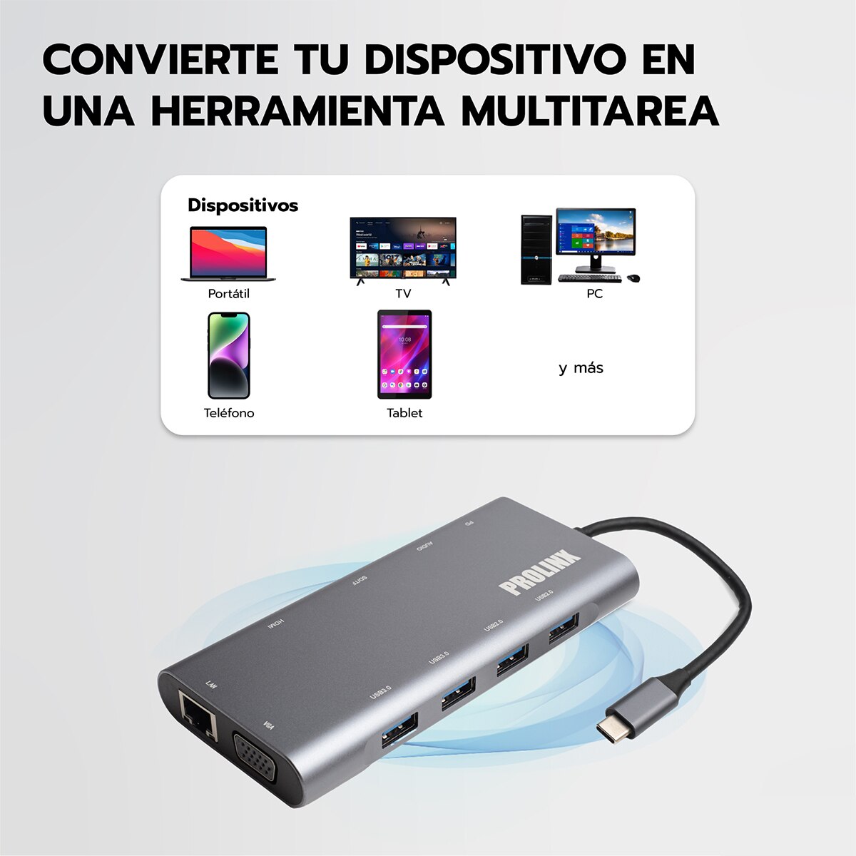 Hub Prolinx USB-C multipuerto 11 en 1 gris metálico Gris metálico-4