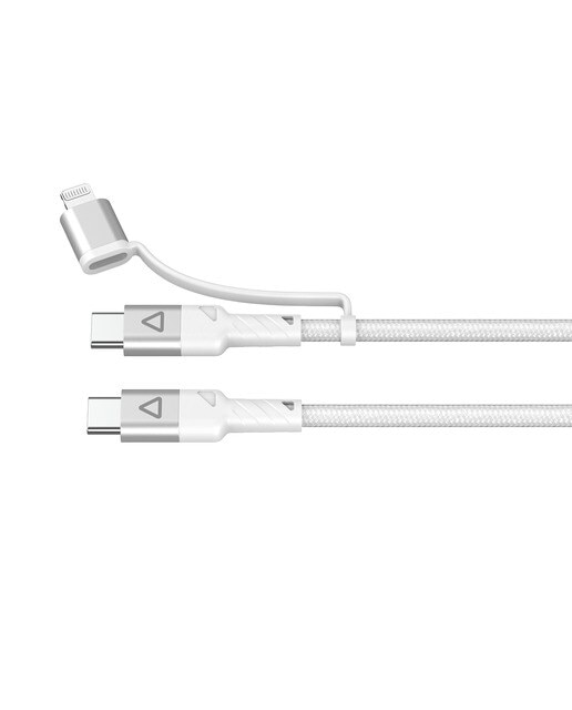 Cable Inves LT-CL10 2en1 USB-C a USB-C con adapatador a conector Lightning, 1,5 metros Blanco-2