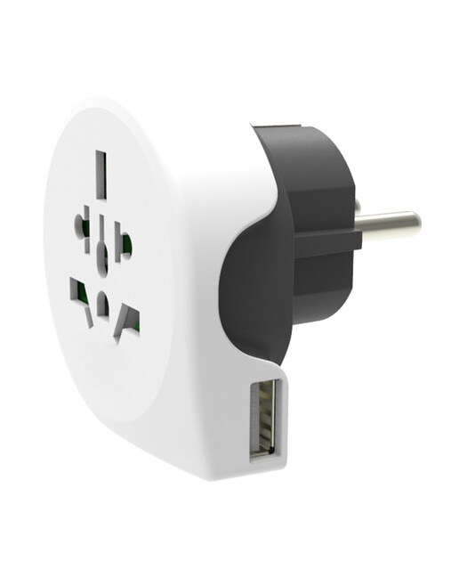Adapatador de viaje Inves World to Europe con USB - Blanco Blanco-1