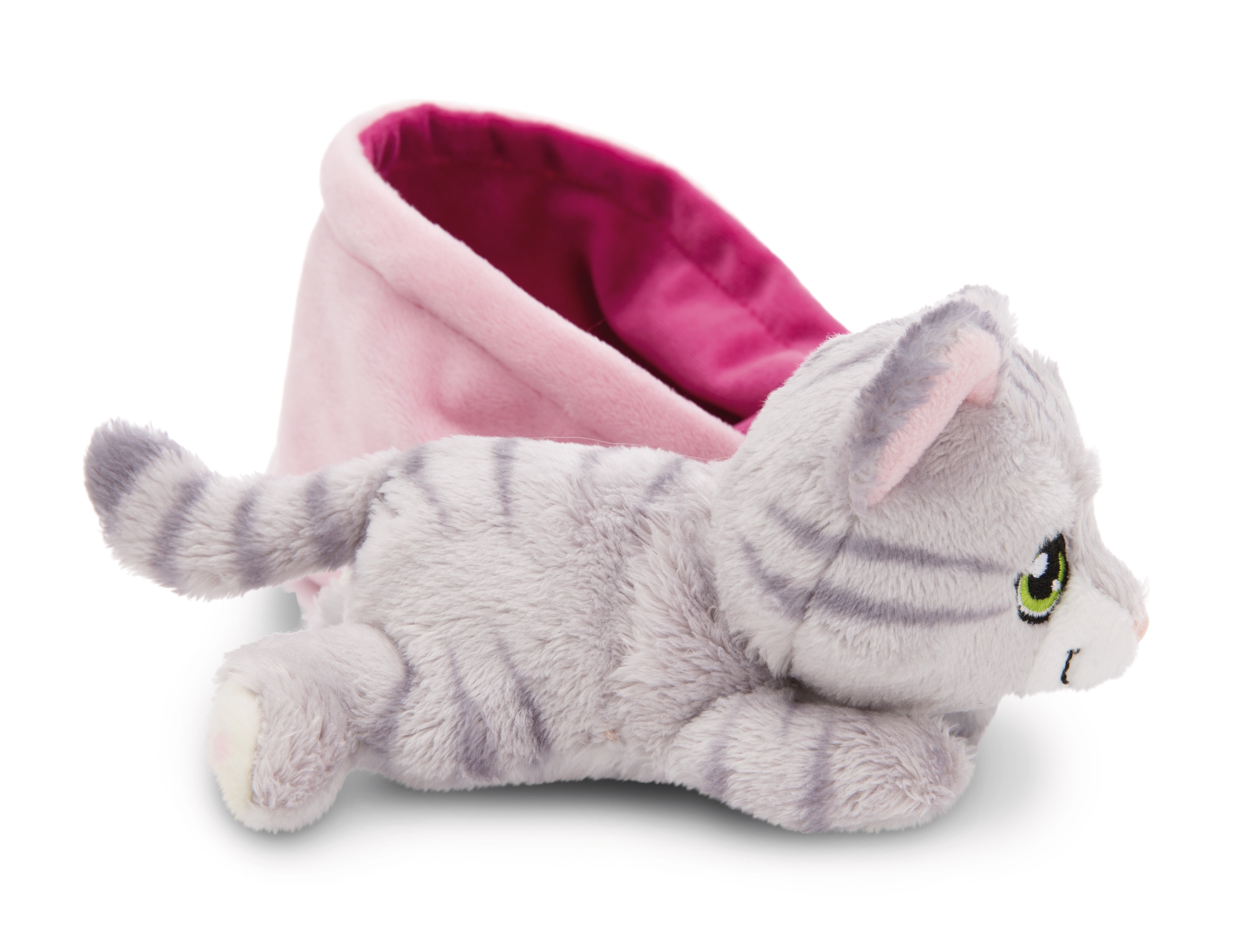 Peluche NICI gato cinzento às riscas no cesto rosa 12 centímetros 4