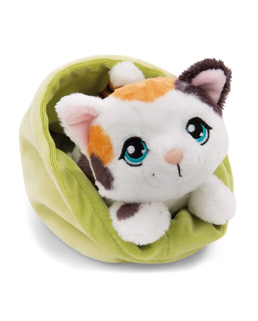 Peluche NICI gato malhado no cesto verde 12 centímetros 1
