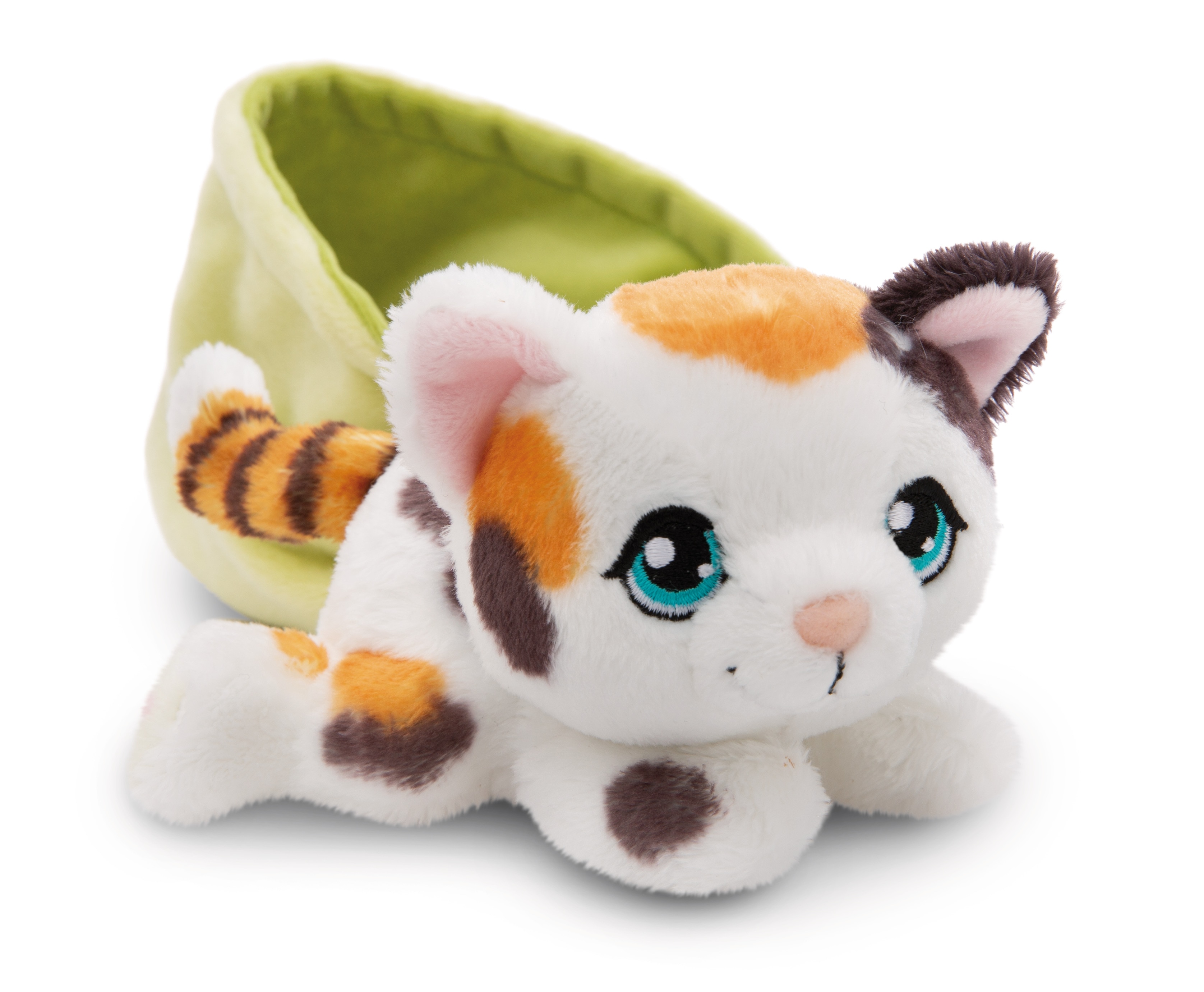 Peluche NICI gato malhado no cesto verde 12 centímetros 3