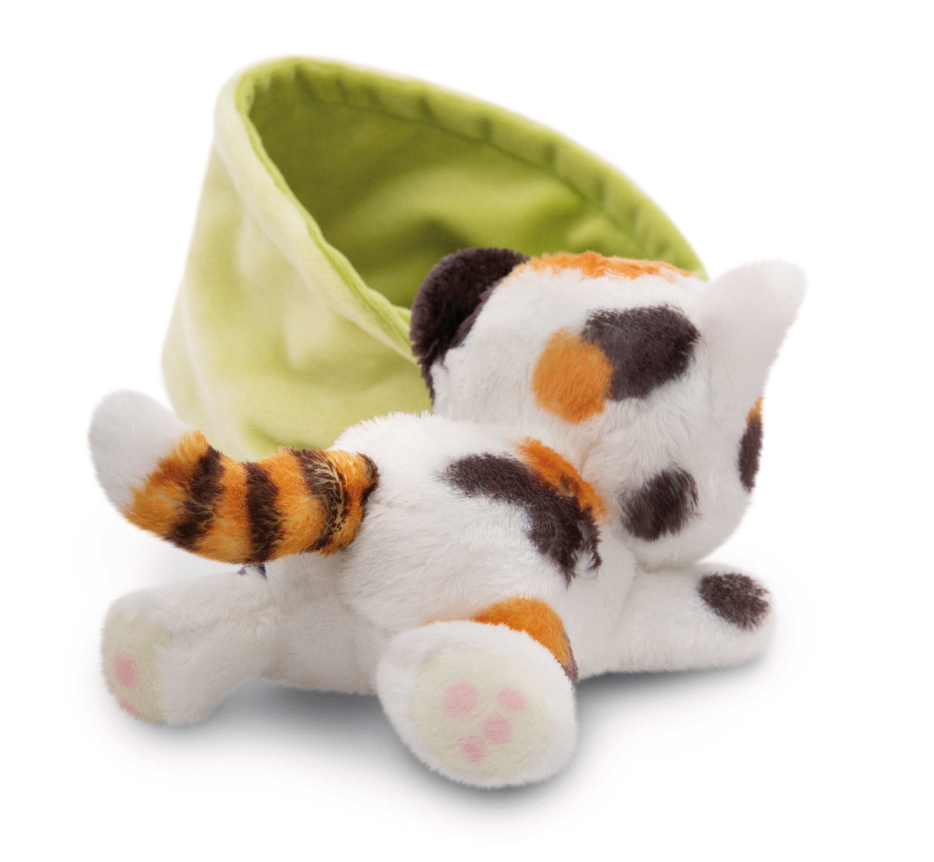Peluche NICI gato malhado no cesto verde 12 centímetros 5