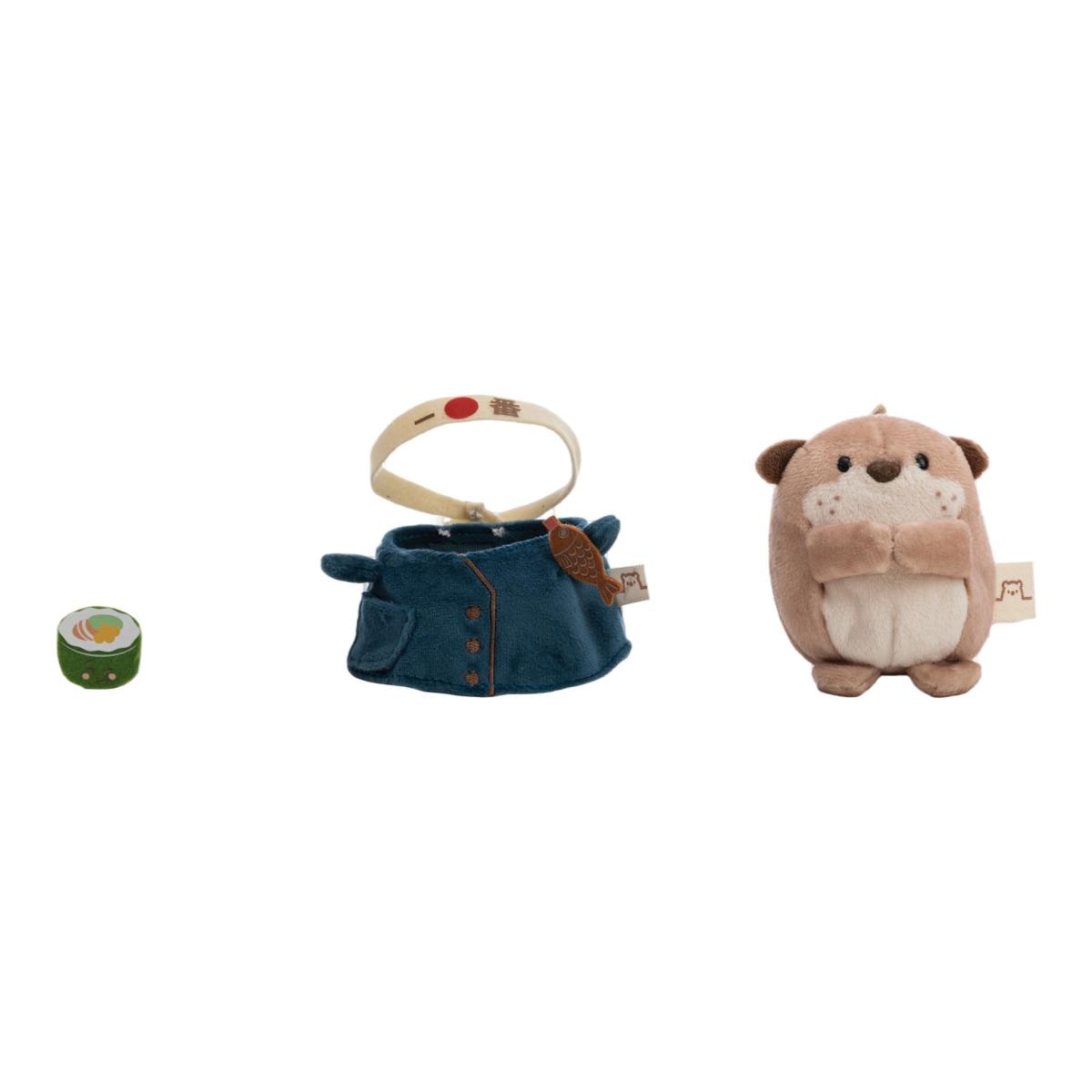 Peluche NICI Mymochi Lontra Jiro com Disfarce de Chef e um Sushi 8cm 2