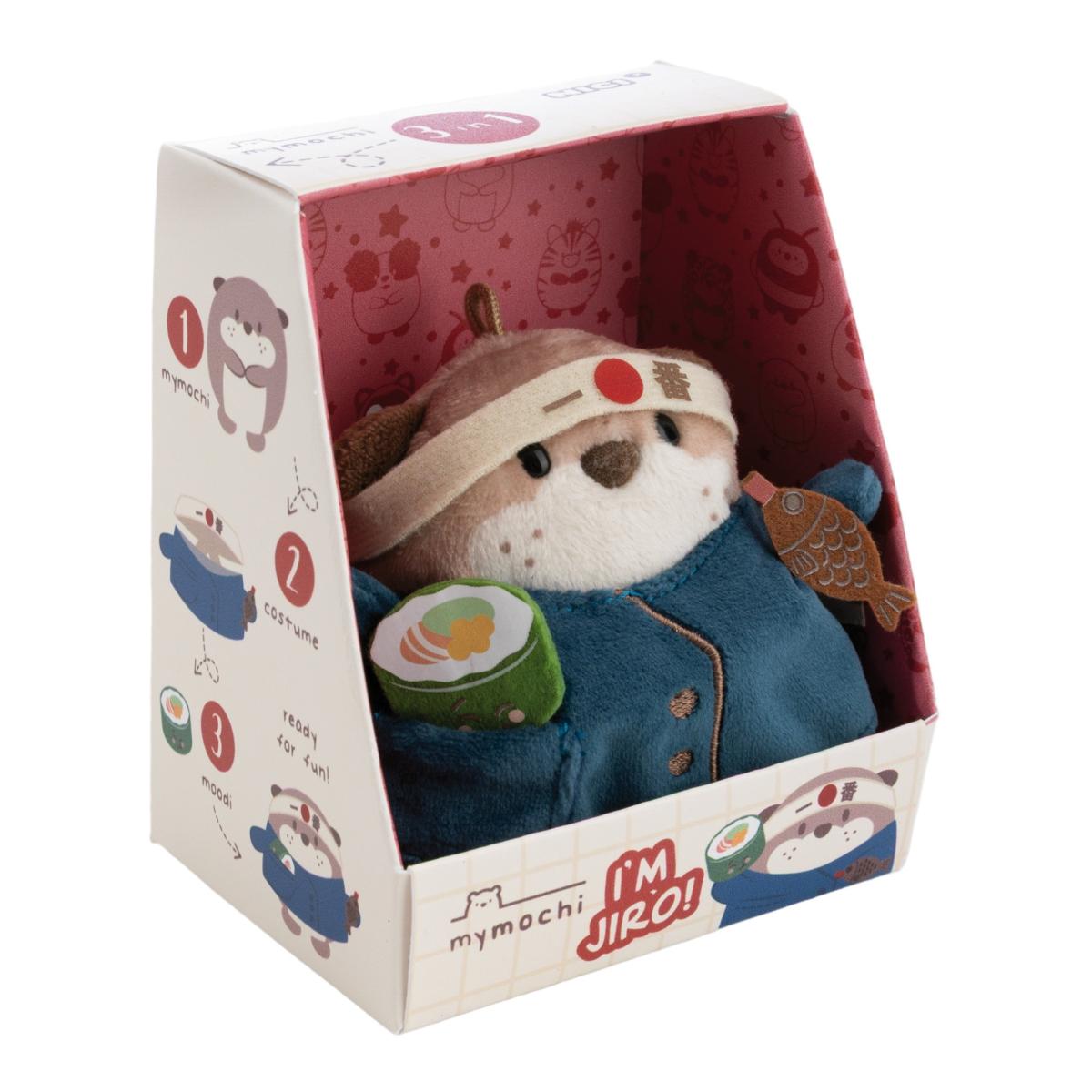Peluche NICI Mymochi Lontra Jiro com Disfarce de Chef e um Sushi 8cm 3