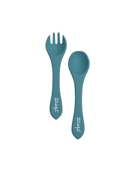 Conjunto de talheres de silicone para bebé Mr Wonderful: Azul 1