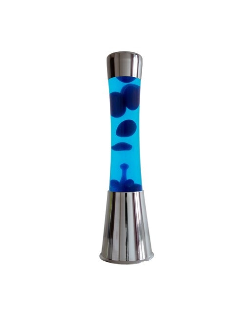 Candeeiro de lava com base cromada azul 1