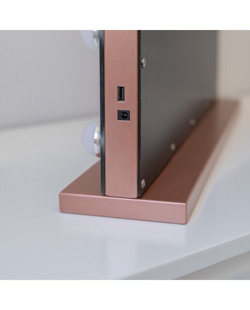 Espelho Flamingueo com base em rose gold e luzes LED estilo Hollywood 15 lâmpadas e 3 modos de iluminação 8