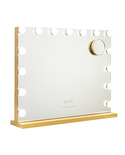 Espelho Flamingueo com base dourada e luzes LED estilo Hollywood 15 lâmpadas e 3 modos de iluminação 1