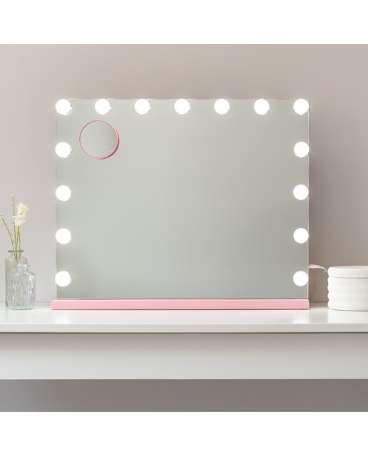Espelho Flamingueo com base rosa e luzes LED estilo Hollywood 15 lâmpadas e 3 modos de iluminação 4