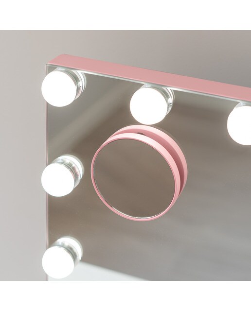Espelho Flamingueo com base rosa e luzes LED estilo Hollywood 15 lâmpadas e 3 modos de iluminação 5