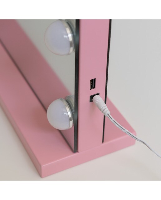 Espelho Flamingueo com base rosa e luzes LED estilo Hollywood 15 lâmpadas e 3 modos de iluminação 6
