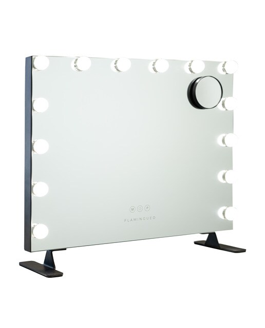 Espelho Flamingueo preto com base elevada e luzes LED estilo Hollywood 14 lâmpadas e 3 modos de iluminação 1