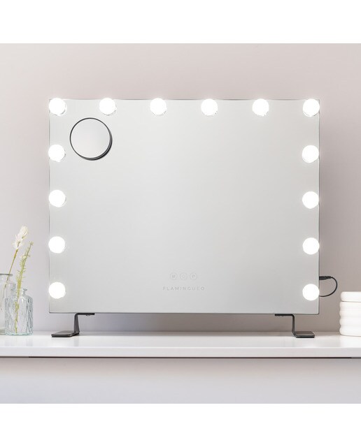 Espelho Flamingueo preto com base elevada e luzes LED estilo Hollywood 14 lâmpadas e 3 modos de iluminação 2