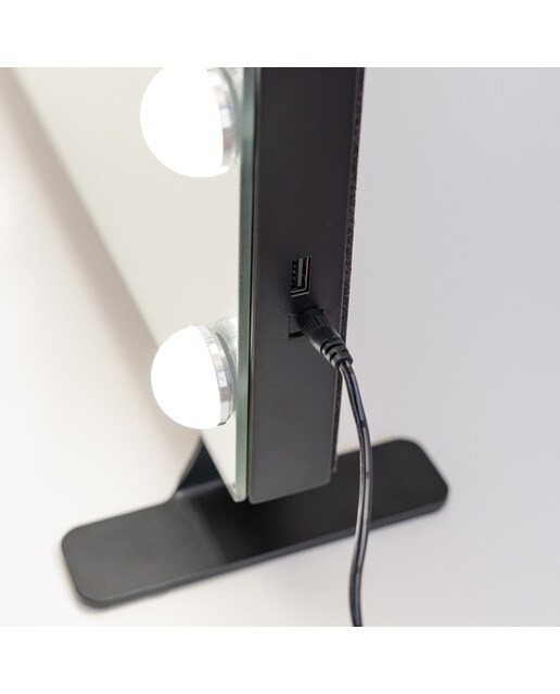 Espelho Flamingueo preto com base elevada e luzes LED estilo Hollywood 14 lâmpadas e 3 modos de iluminação 6