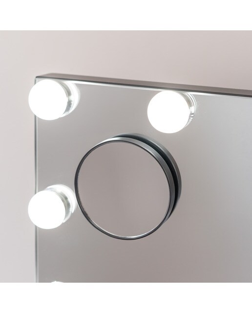 Espelho Flamingueo preto com base elevada e luzes LED estilo Hollywood 14 lâmpadas e 3 modos de iluminação 7