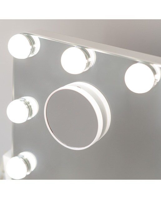 Espelho Flamingueo inclinável com estrutura de carregamento de telemóvel e luzes LED ao estilo de Hollywood com 14 lâmpadas e 3 modos de iluminação 4