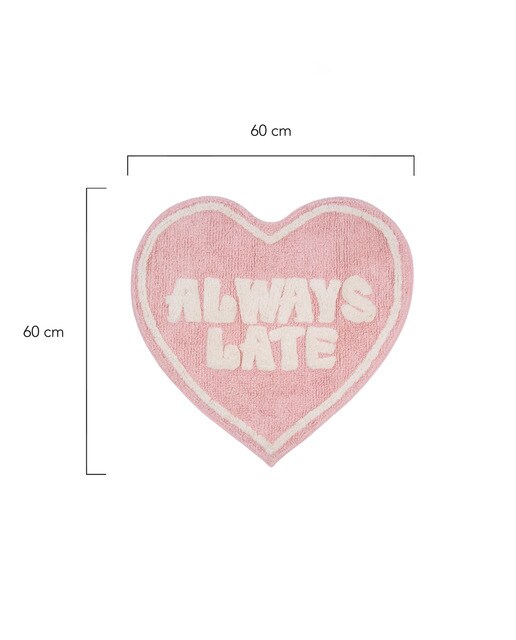 Tapete de banho Flamingueo em forma de coração rosa "Always Late". 5
