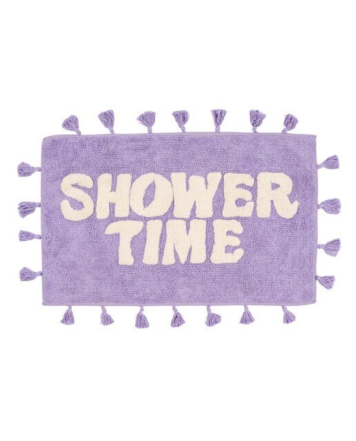 Alfombra de baño Flamingueo rectangular morada "Shower Time" 1