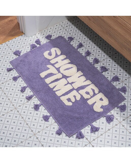 Alfombra de baño Flamingueo rectangular morada "Shower Time" 2