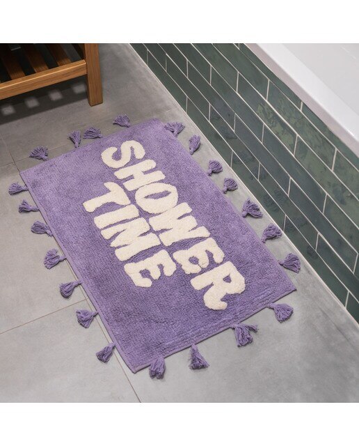 Alfombra de baño Flamingueo rectangular morada "Shower Time" 3
