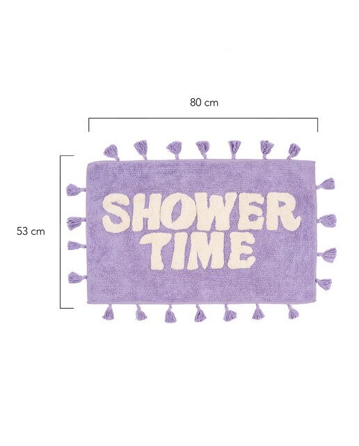 Alfombra de baño Flamingueo rectangular morada "Shower Time" 5