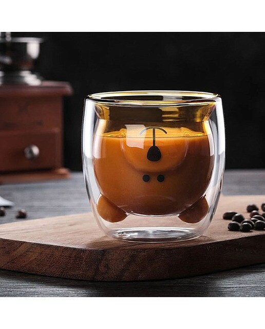 Copo Glasito para Café de Camada Dupla Urso - Castanho 2
