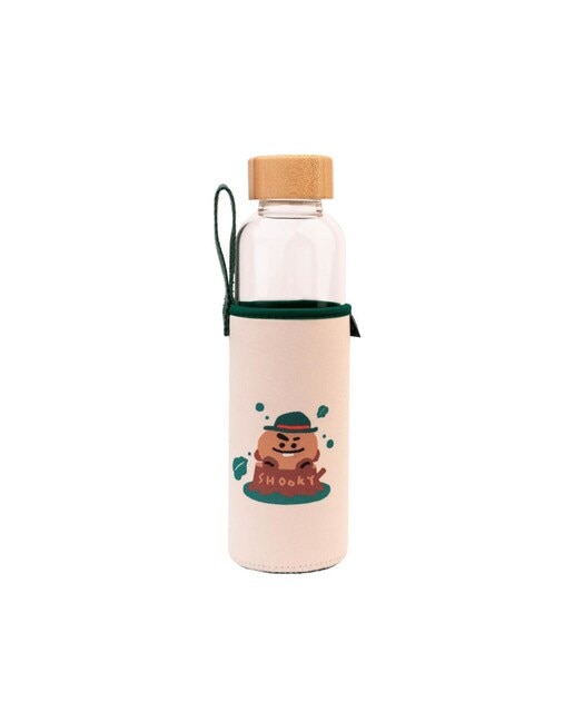 Garrafa BT21 Shooky de Vidro - Bege/Verde 1