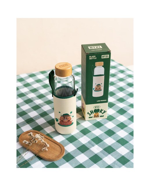 Garrafa BT21 Shooky de Vidro - Bege/Verde 3