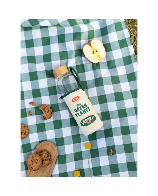Garrafa BT21 Shooky de Vidro - Bege/Verde 5