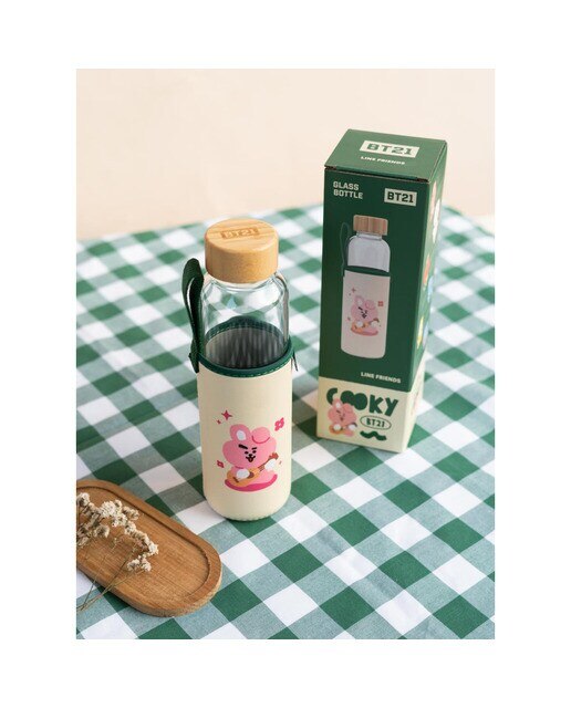 Garrafa BT21 Cooky de Vidro - Bege/Verde 3