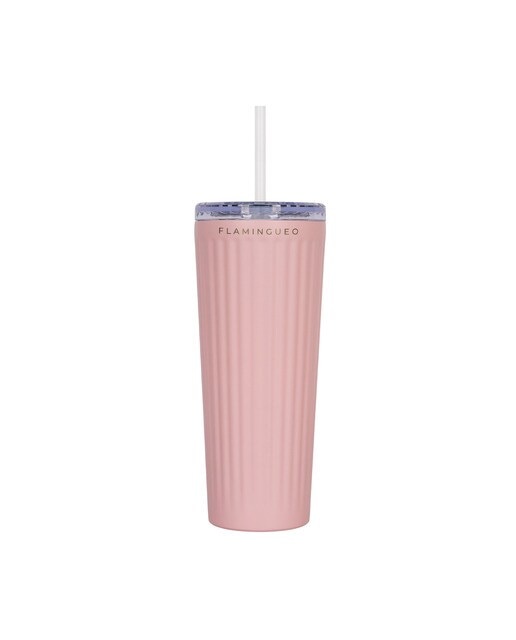 Copo de aço inoxidável cor-de-rosa Flamingueo com palhinha 1