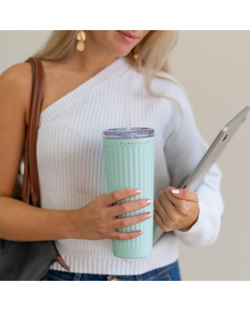 Copo de aço inoxidável Flamingueo aquamarine com palhinha 2