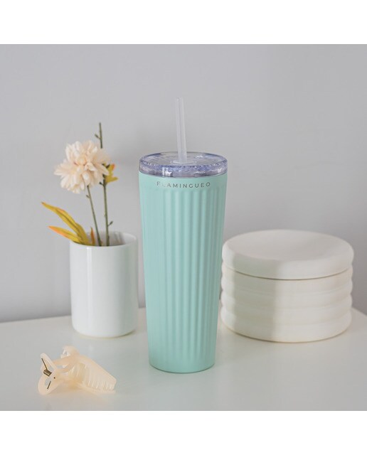Copo de aço inoxidável Flamingueo aquamarine com palhinha 3