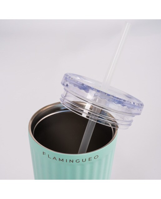Copo de aço inoxidável Flamingueo aquamarine com palhinha 4