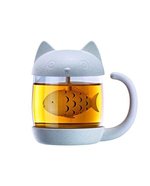 Chávena de Chá em Forma de Gatinho com Peixe Infusor 1
